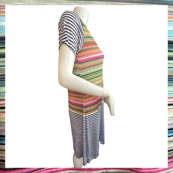 NWT David Cline V-Neck Short Sleeve T-Shirt Dress SZ Small Blue Stripe $119 - Picture 8 of 15